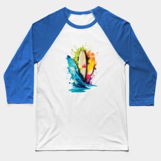 Vibrant Water Color Splash Surfboards Baseball T-Shirt